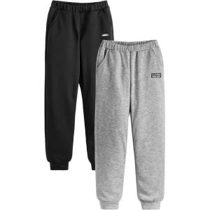 imageFloerns Boys 2 Pcs Elastic Waist Sweatpants Running Pants with PocketBlack and Grey