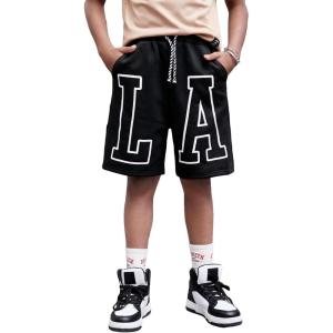 imageFloerns Boys Letter Print Drawstring Waist Athletic Running Track ShortsBlack