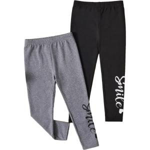 imageFloerns Girls 2 Pcs Elastic Waist Letter Print Running Active Legging PantsBlack and Grey