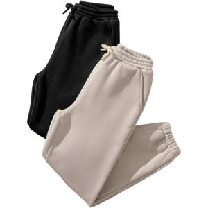 imageFloerns Girls 2 Pcs Jogger Pants Drawstring Waist Athletic Active SweatpantsBlack and Beige