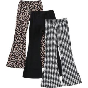 imageFloerns Girls 3 Pcs Printed Elastic Waist Bell Bottom Casual Flare Leg PantsBlack Multi