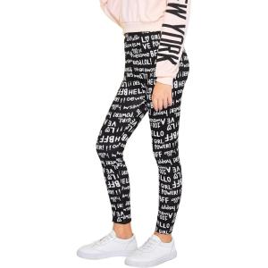 imageFloerns Girls Allover Letter Print Running Active Leggings Yoga Pants TightsBlack and White