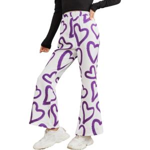 imageFloerns Girls Allover Print Elastic Waist Flare Leg Bell Bottom PantsPurple