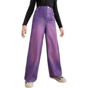 imageFloerns Girls Casual High Waist Trousers Wide Leg Loose Fit PantsPurple
