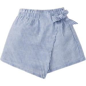 imageFloerns Toddler Girls Striped Print Elastic Waist Skorts Knot Side Skirt ShortsBlue and White