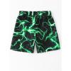 imageFloerns Boys Patchwork Drawstring Waist Printed Summer Boho Track ShortsBlack Green Lightning