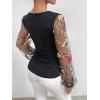 imageFloerns Womens Floral Embroidery Mesh Deep V Neck Puff Long Sleeve Blouse TopBlack