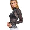 imageFloerns Womens Star Mesh See Through Mock Neck Long Sleeve Tops Tee TShirtA Black