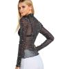 imageFloerns Womens Star Mesh See Through Mock Neck Long Sleeve Tops Tee TShirtA Black