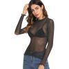 imageFloerns Womens Star Mesh See Through Mock Neck Long Sleeve Tops Tee TShirtBlack D
