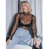 imageFloerns Womens Star Mesh See Through Mock Neck Long Sleeve Tops Tee TShirtBlack Dots