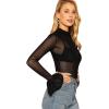 imageFloerns Womens Star Mesh See Through Mock Neck Long Sleeve Tops Tee TShirtBlack E