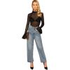 imageFloerns Womens Star Mesh See Through Mock Neck Long Sleeve Tops Tee TShirtBlack E
