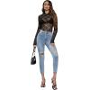 imageFloerns Womens Star Mesh See Through Mock Neck Long Sleeve Tops Tee TShirtBlack Figure