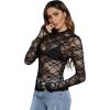 imageFloerns Womens Star Mesh See Through Mock Neck Long Sleeve Tops Tee TShirtBlack Figure