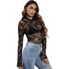 imageFloerns Womens Star Mesh See Through Mock Neck Long Sleeve Tops Tee TShirtBlack Figure