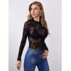 imageFloerns Womens Star Mesh See Through Mock Neck Long Sleeve Tops Tee TShirtBlack Floral