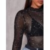 imageFloerns Womens Star Mesh See Through Mock Neck Long Sleeve Tops Tee TShirtBlack Galaxy