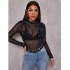 imageFloerns Womens Star Mesh See Through Mock Neck Long Sleeve Tops Tee TShirtBlack Galaxy