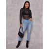 imageFloerns Womens Star Mesh See Through Mock Neck Long Sleeve Tops Tee TShirtBlack Galaxy