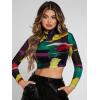 imageFloerns Womens Star Mesh See Through Mock Neck Long Sleeve Tops Tee TShirtBlack Graphic