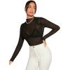 imageFloerns Womens Star Mesh See Through Mock Neck Long Sleeve Tops Tee TShirtBlack Plain
