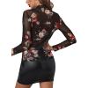 imageFloerns Womens Star Mesh See Through Mock Neck Long Sleeve Tops Tee TShirtBlack Sheer Flower