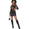 imageFloerns Womens Star Mesh See Through Mock Neck Long Sleeve Tops Tee TShirtBlack Sheer Flower
