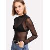imageFloerns Womens Star Mesh See Through Mock Neck Long Sleeve Tops Tee TShirtBlack Solid