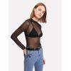 imageFloerns Womens Star Mesh See Through Mock Neck Long Sleeve Tops Tee TShirtBlack Solid
