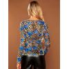 imageFloerns Womens Star Mesh See Through Mock Neck Long Sleeve Tops Tee TShirtBlue Floral