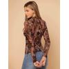 imageFloerns Womens Star Mesh See Through Mock Neck Long Sleeve Tops Tee TShirtDark Brown Multi