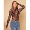 imageFloerns Womens Star Mesh See Through Mock Neck Long Sleeve Tops Tee TShirtDark Brown Multi