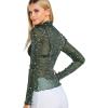 imageFloerns Womens Star Mesh See Through Mock Neck Long Sleeve Tops Tee TShirtGreen