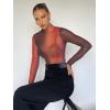 imageFloerns Womens Star Mesh See Through Mock Neck Long Sleeve Tops Tee TShirtOrange Black Ombre