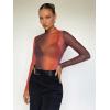 imageFloerns Womens Star Mesh See Through Mock Neck Long Sleeve Tops Tee TShirtOrange Black Ombre