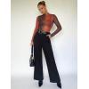 imageFloerns Womens Star Mesh See Through Mock Neck Long Sleeve Tops Tee TShirtOrange Black Ombre