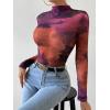 imageFloerns Womens Star Mesh See Through Mock Neck Long Sleeve Tops Tee TShirtPurple Multi