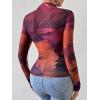imageFloerns Womens Star Mesh See Through Mock Neck Long Sleeve Tops Tee TShirtPurple Multi