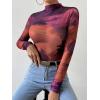 imageFloerns Womens Star Mesh See Through Mock Neck Long Sleeve Tops Tee TShirtPurple Multi