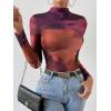 imageFloerns Womens Star Mesh See Through Mock Neck Long Sleeve Tops Tee TShirtPurple Multi