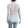 imageFloerns Womens Star Mesh See Through Mock Neck Long Sleeve Tops Tee TShirtWhite Ivory