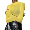imageFloerns Womens Star Mesh See Through Mock Neck Long Sleeve Tops Tee TShirtYellow