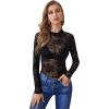 imageFloerns Womens Star Mesh See Through Mock Neck Long Sleeve Tops Tee TShirtBlack Floral