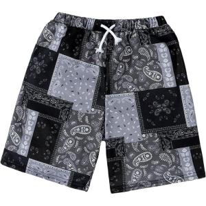 imageFloerns Boys Patchwork Drawstring Waist Printed Summer Boho Track ShortsBlack