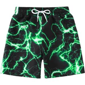 imageFloerns Boys Patchwork Drawstring Waist Printed Summer Boho Track ShortsBlack Green Lightning