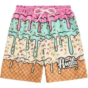 imageFloerns Boys Patchwork Drawstring Waist Printed Summer Boho Track ShortsPink Ice Cream