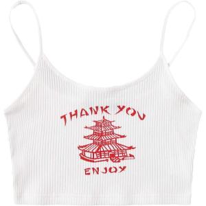 imageFloerns Womens Sleeveless Camisole Letter Print Crop Cami TopA White