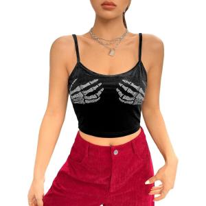 imageFloerns Womens Sleeveless Camisole Letter Print Crop Cami TopBlack Hand