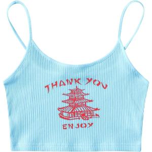 imageFloerns Womens Sleeveless Camisole Letter Print Crop Cami TopLight Blue